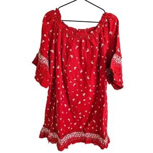 Ella Moon Womens Sz L Knee Length Bright Red White Floral Cotton Dress